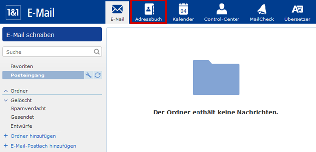 Webmailer Startseite, Icon zu "Adressbuch" hervorgehoben