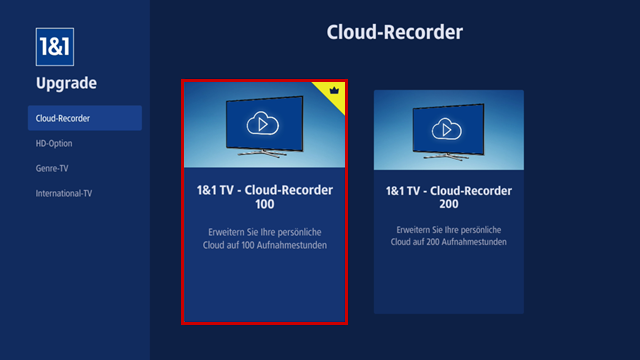 Cloud-Option bei 1&1 TV-Box und TV-Stick (Beispiel)