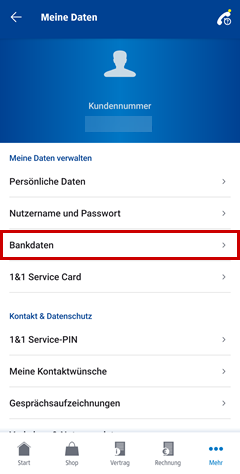 Meine Daten mit Rahmen um Bankdaten