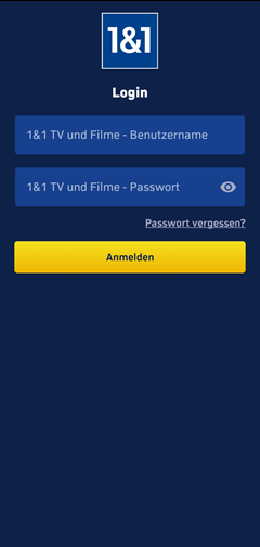 Benutzername, Passwort für 1&1 TV eingeben