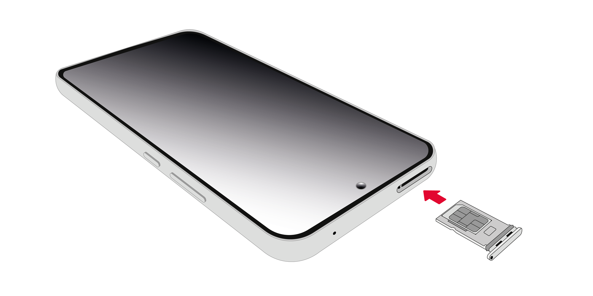 SIM-Kartenschlitten, der wieder in den Smartphone geschoben wird.