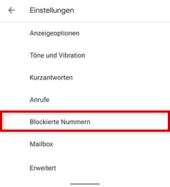 Blockierte Nummern in der Liste auswählen