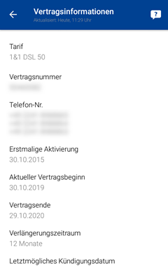 Vertragsinformationen in der 1&1 Control-Center-App einsehen