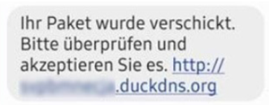 Text einer Phishing-SMS Paketversand