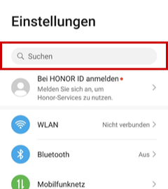 Cell Broadcast Suche über die Einstellungen mit Suchbegriffen