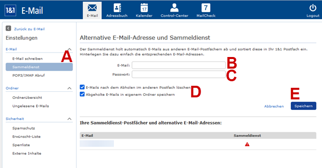 Übersichtseite der Einstellungen