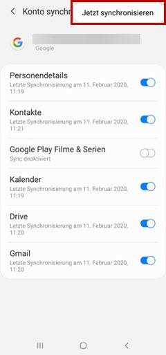 Rahmen um Button Jetzt synchronisieren