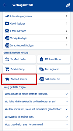 Wohnort ändern? ist rot markiert