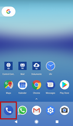 Startbildschirm eines Google Smartphones mit Android 8, Telefon-App hervorgehoben