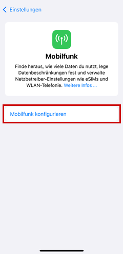 Mobilfunk konfigurieren in den Einstellungen.