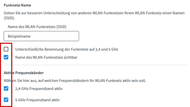 Identischer Netzwerkname und beide Frequenzbänder aktiv (Beispiel)