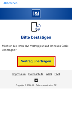 Vertrag übertragen ist hervorgehoben