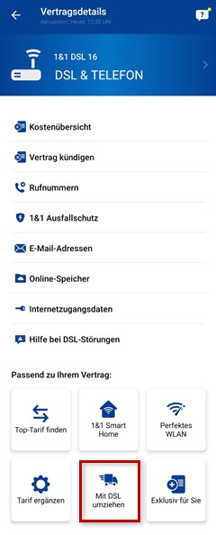 Mit DSL umziehen ist hervorgehoben