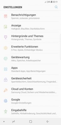 Screenshot vom Menü "Einstellungen" eines Android Smartphones