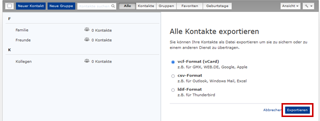 Kontakte exportieren
