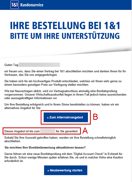 Kaution: E-Mail Alternativangebot auswählen