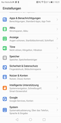  Screenshot vom Menü "Einstellungen" eines iOS-Smartphones