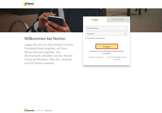 Anmeldefenster mit Eingabemöglichkeit der E-Mail-Adresse und des Passworts. Button Einloggen hervorgehoben.