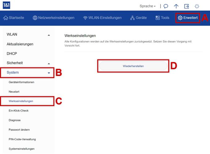 Werkseinstellungen wiederherstellen