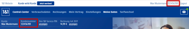 Kundennummer im 1&1 Control-Center