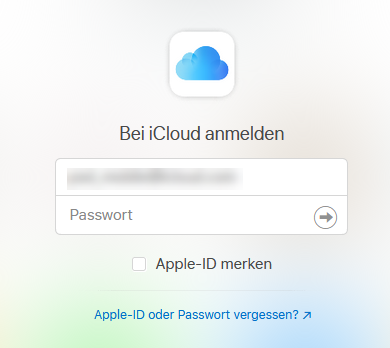 Login-Maske iCloud