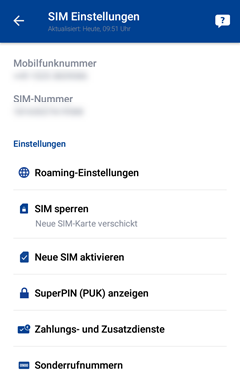 SIM-Einstellungen in der 1&1 Control-Center-App einsehen
