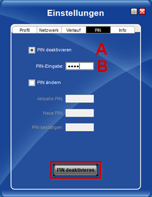 PIN-Einstellungen: PIN deaktivieren markiert