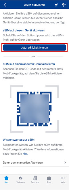 eSIM aktvieren mit Rahmen um Jetzt eSIM aktivieren