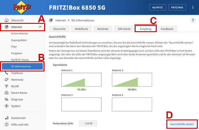 Ausrichthilfe in der Benutzeroberfläche der Fritz!Box