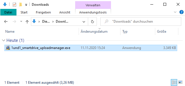 Downloads (Windows): Upload-Manager Installationsdatei markiert