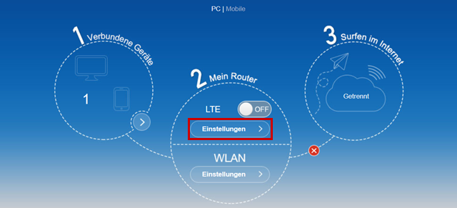 Unter Mein Router ist Einstellungen hervorgehoben