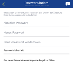 Passwortänderung: Eingabefelder für Aktuelles Passwort & Neues Passwort