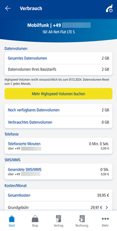 Verbrauchsinformationen in der 1&1 Control-Center-App einsehen