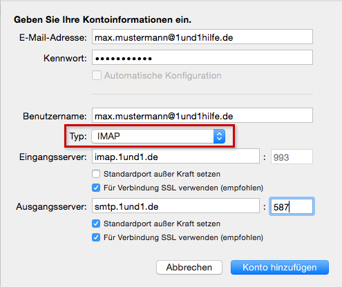 Einstellungen für IMAP-Konten