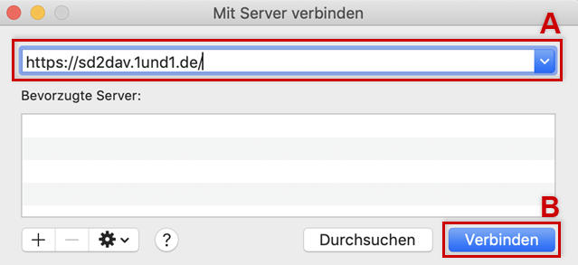 Mit Server verbinden: Serveradresse und Verbinden-Button hervorgehoben