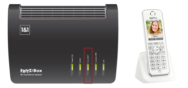 Ein FRITZ!Box HomeServer und DECT-Telefon nebeneinander