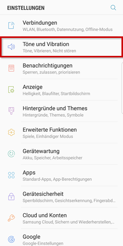 Einstellungen: Töne und Vibration hervorgehoben