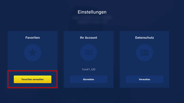 App-Einstellungen, Button zum Öffnen der Senderfavoritenverwaltung hervorgehoben