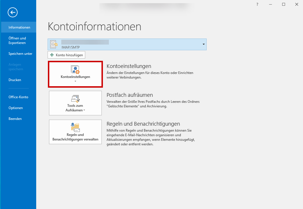 Outlook 2016 / 2019 Kontoeinstellungen öffnen