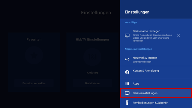 1&1 HD TV: 1&1 TV-Box (Sagemcom DIW387) : Einstellungen > Geräteeinstellungen