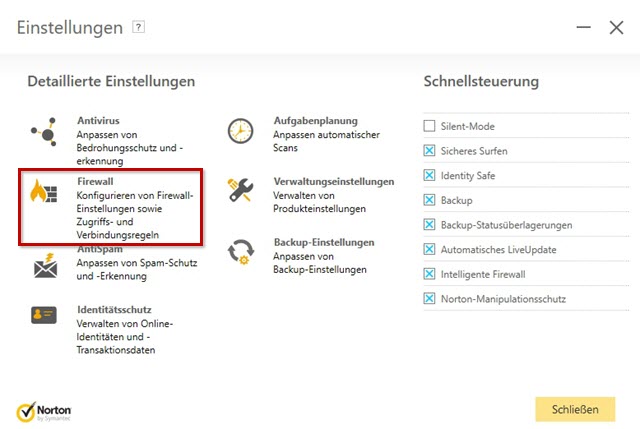 Firewall-Einstellungen öffnen