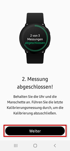 Samsung Galaxy Watch: zweite Blutdruckmessung, Weiter markiert