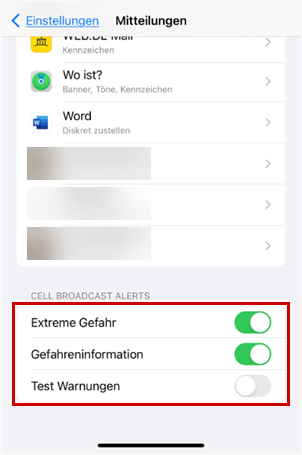 Cell Broadcast Alerts werden angezeigt