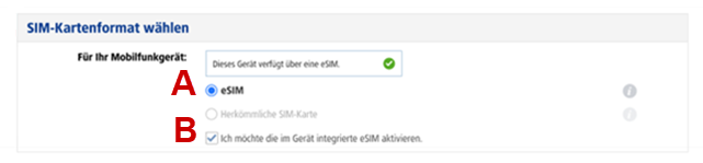 Persönliche Angaben bei der Bestellung mit Rahmen um eSIM bei der SIM-Auswahl