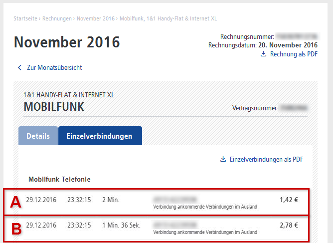 Rechnungsbeispiel eines Mobilfunkvertrags