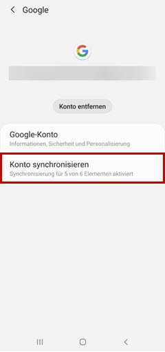 Rahmen um Konto synchronisieren