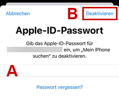 Apple-ID-Passwort-Eingabe hervorgehoben