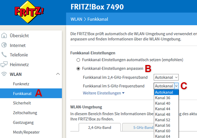FRITZ!Box-Benutzeroberfläche: Navigation hervorgehoben