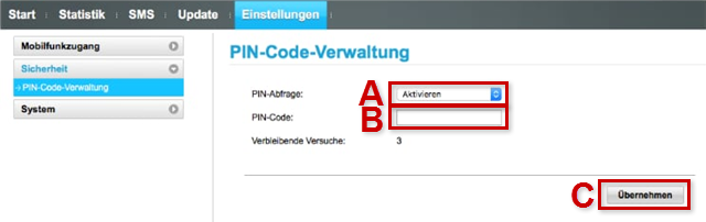 PIN Abfrage in der PIN-Code-Verwaltung aktivieren.