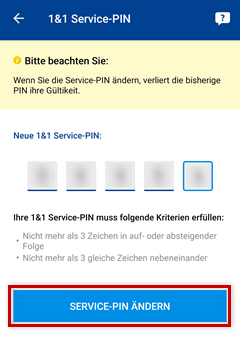 1&1 Control-Center-App Service-PIN ändern